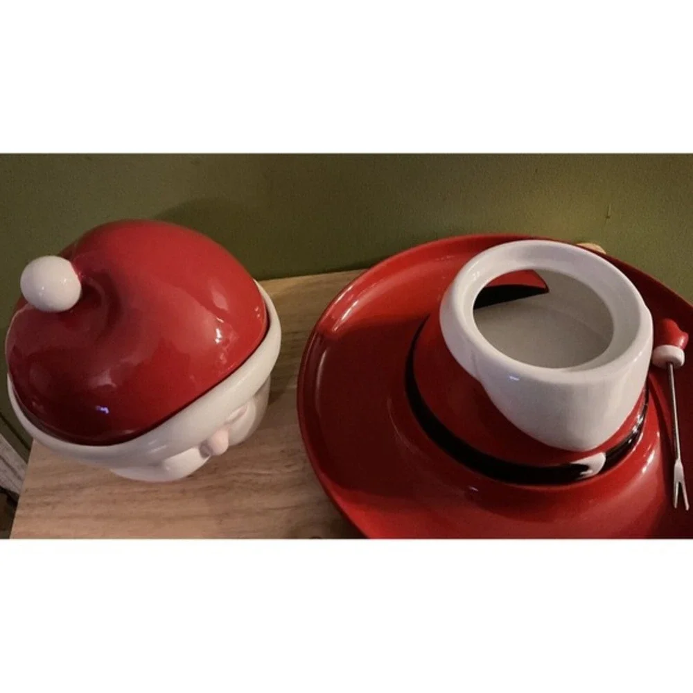 Santa Claus Fondue Set, Ceramic, With Fondue Fork.‎